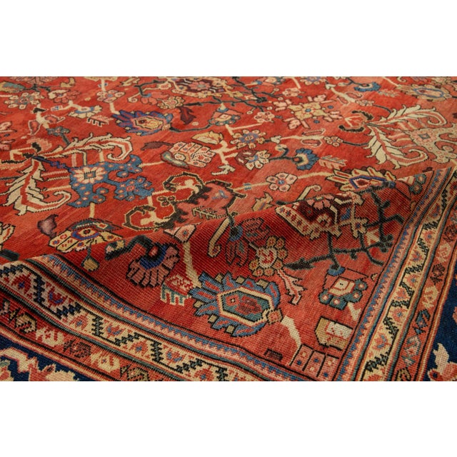 Red 1880s Antique Floral Persian Sultanabad Wool Rug in Red For Sale - Image 8 of 9