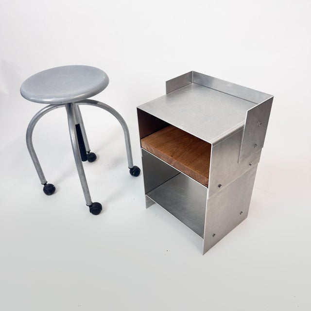 Matted Aluminium and Oak Wood Side Table by case studios For Sale - Image 4 of 12