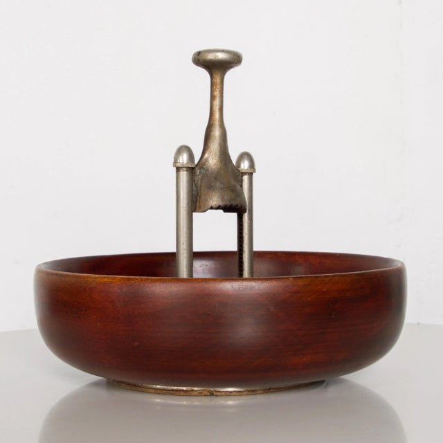 Mid-Century Modern 1960s Modernist Design Wood Nut Bowl + Nutcracker Usa For Sale - Image 3 of 12