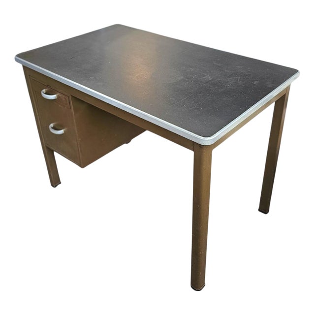 Industrial Brown Model 7231 Desk with Linoleum Inlay from Gispen, 1960s For Sale