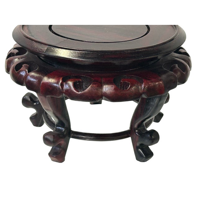 4.75" Oriental Reddish Brown Wave 5 Legs Round Wood Stand Riser Easel For Sale In San Francisco - Image 6 of 6