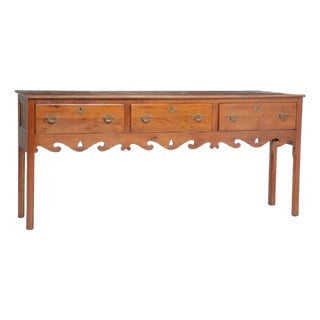 Vintage Extra Long Traditional Wright Table Company Scalloped Yew Wood Sideboard / Console Table For Sale