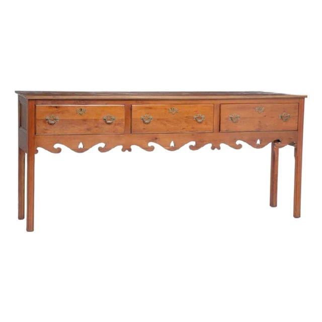 Vintage Extra Long Traditional Wright Table Company Scalloped Yew Wood Sideboard / Console Table For Sale