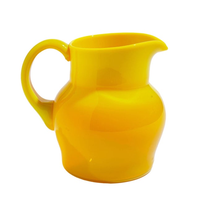 Mid 20th Century Vintage Cadmium Yellow Opaline Blown Glass Pitcher For Sale - Image 5 of 12