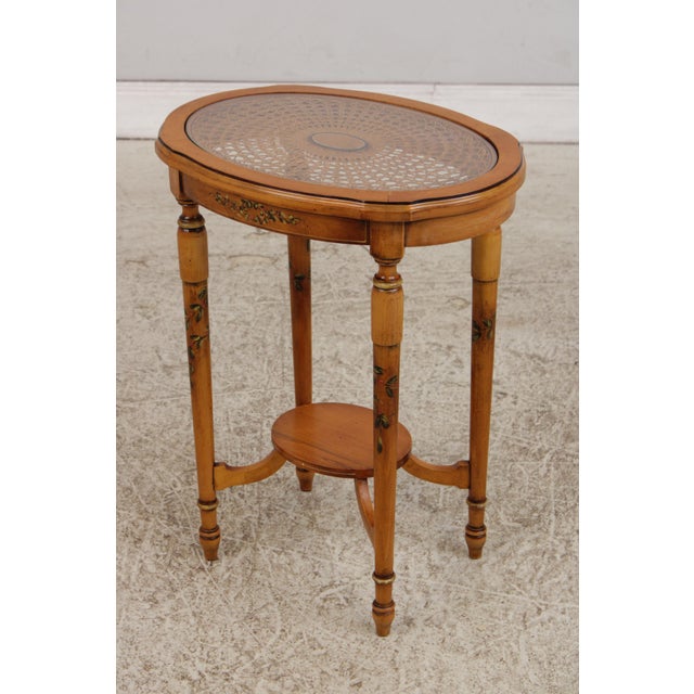 English Adams Style Cane & Glass Top Paint Decorated Table For Sale - Image 3 of 15