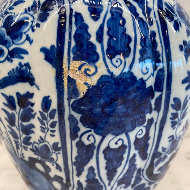Late 18th Century Dutch Delft Blue and White Hand-Painted Baluster Vase For Sale - Image 10 of 14
