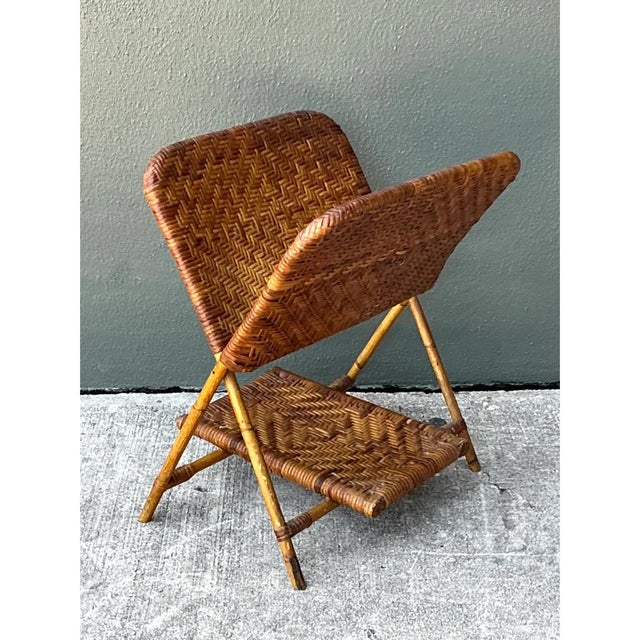 Chocolate Vintage Rattan Folding Newspaper Holder For Sale - Image 8 of 12
