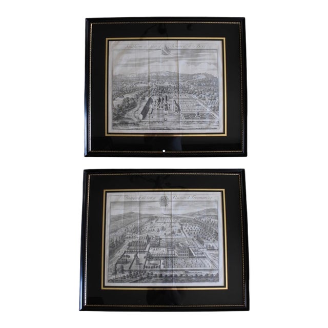 Pair of Bird’s Eye English Estate Views Engraved by Johannes Kip, 18th C. For Sale
