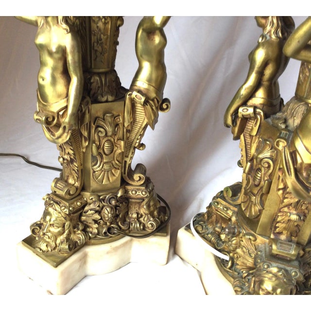 Neoclassical 1900s Bronze and Marble Large Garniture Lamps - A Pair For Sale - Image 3 of 13