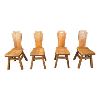 Vintage Oak Brutalist Chairs, 1970s, Set of 4 For Sale