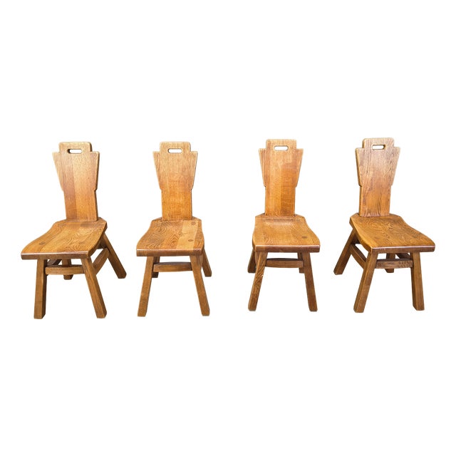 Vintage Oak Brutalist Chairs, 1970s, Set of 4 For Sale