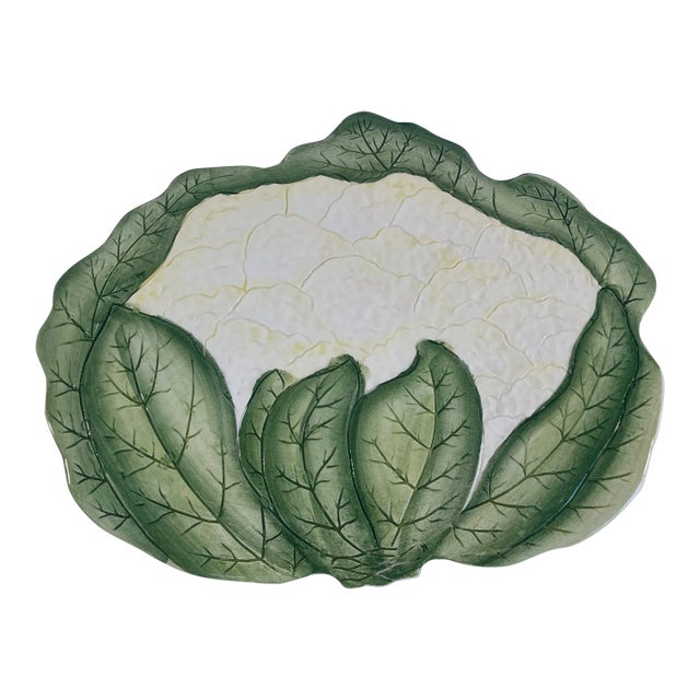 1970s Italian Green and White Majolica Cauliflower Trivet Wall Decor For Sale