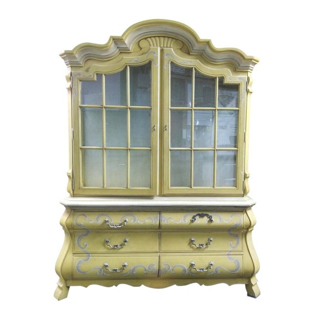 Drexel French Country Yellow China Cabinet For Sale - Image 10 of 10