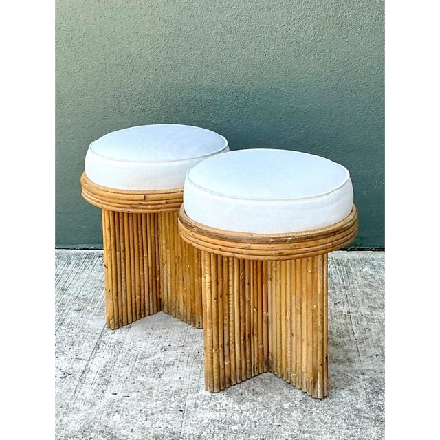 Vintage Rattan Drum Stools - A Pair For Sale - Image 10 of 12