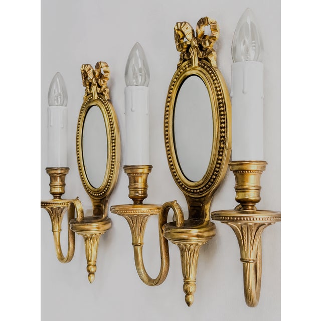 Gold Louis XVI Gilt Bronze Mirrored Model 16572 Wall Sconces by Lucien Gau, Paris, 1930s, Set of 2 For Sale - Image 8 of 8