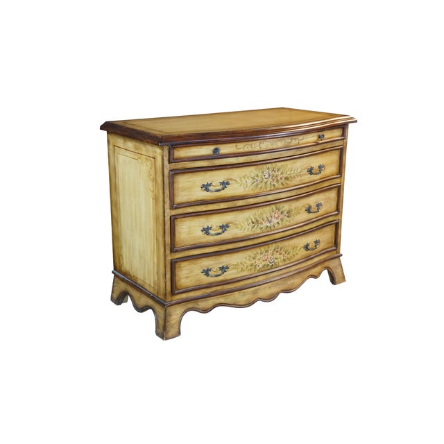French Provincial Late 20th Century Italian French Provincial Style Floral Bombe Commode Dresser Bachelors Chest For Sale - Image 3 of 18