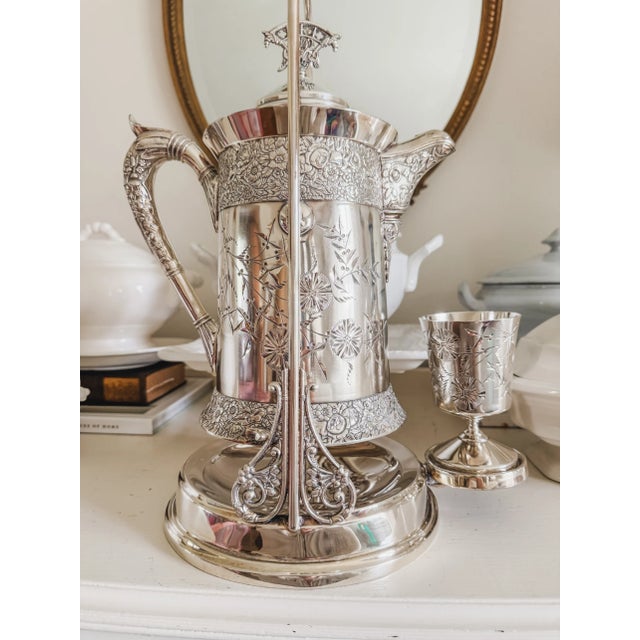 Metal Rare Monumental Victorian c.b. Barker Quadruple Plate Water Set With Original Stand & Matching Goblet For Sale - Image 7 of 16