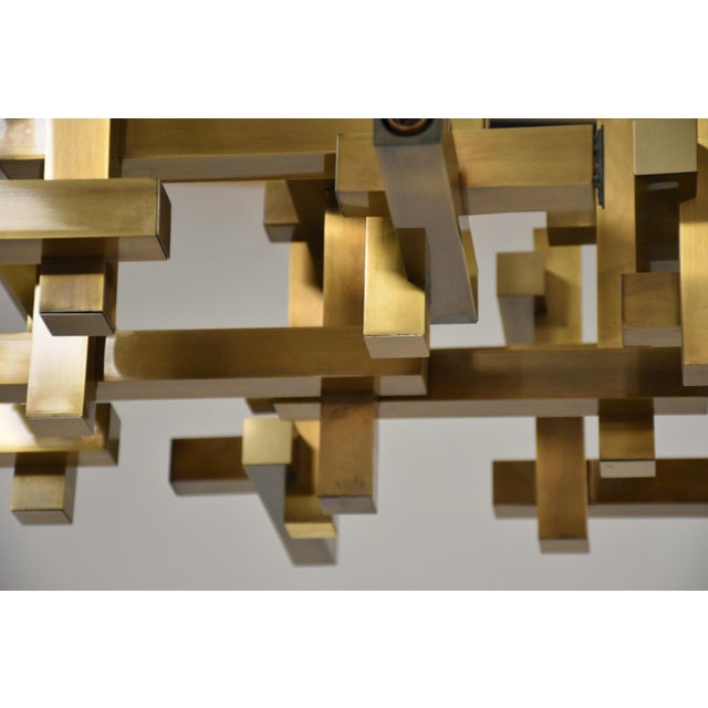 Metal 1970s Brutalist Gaetano Sciolari Brushed Brass Cubist Brutalist Chandelier For Sale - Image 7 of 8