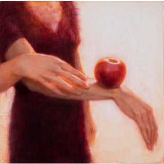 Before and Now Seems Infinite by Ken Cunningham | Oil on cradled panel Depiction of hands with an apple. For Sale