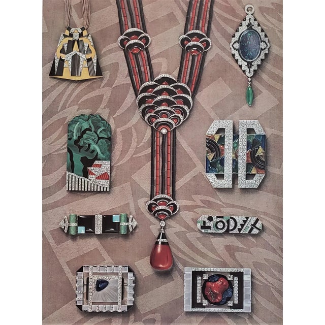 1920s 1927 French Art Deco Couture Jewelry Lithograph, Matted For Sale - Image 5 of 5