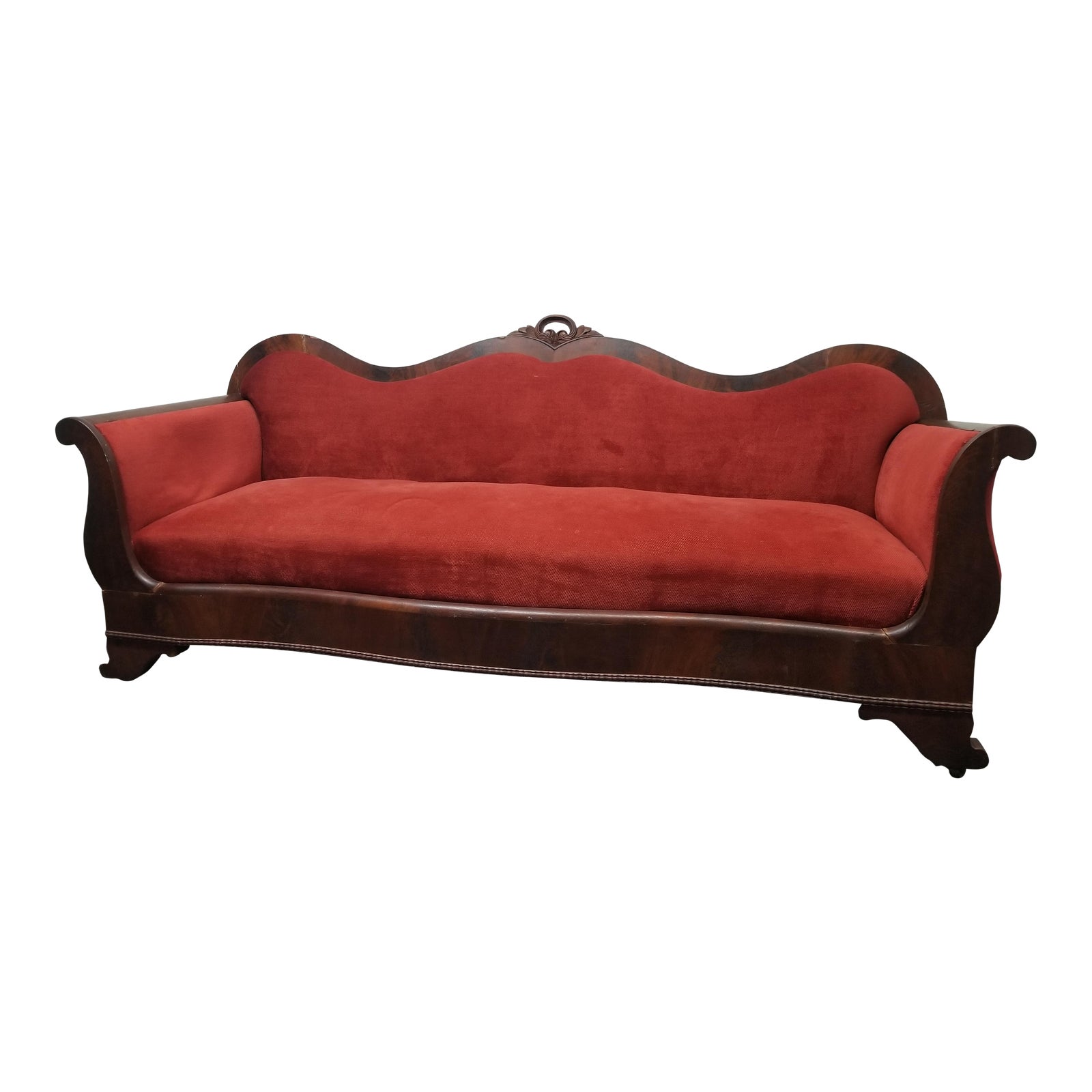 1920s Antique Mahogany Red Velvet Empire Couch Chairish