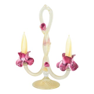 Large Two-Light Art Glass Candlestick with Floral Elements, 1960s For Sale