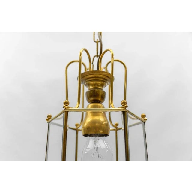 Art Deco Cut Glass Pendant Lamp in Brass, Austria, 1940s For Sale - Image 9 of 10