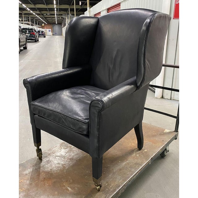 Restoration Hardware Black Leather Wingback Chair Chairish