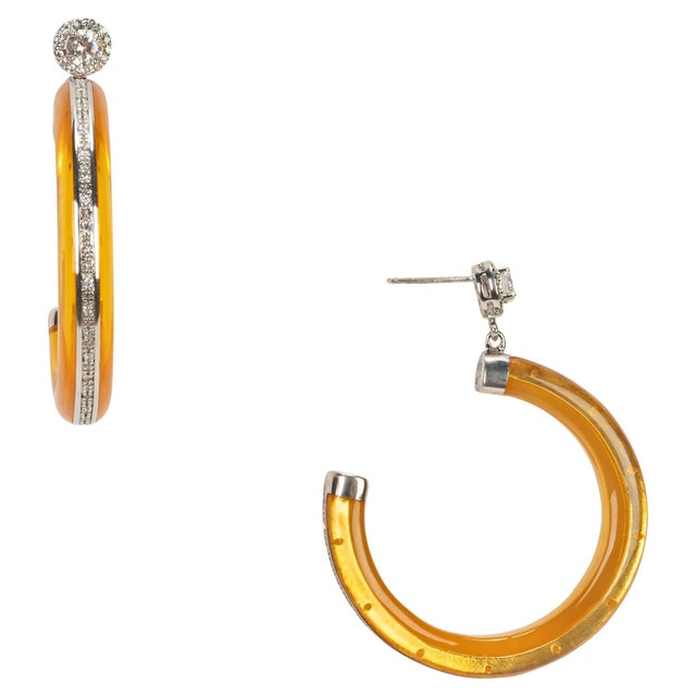 Miriam Salat Resin & White Topaz Hoop Classic Chic Vintage Earrings For Sale - Image 15 of 18