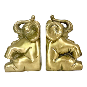 1980s Boho Chic Hollywood Regency Elephant Bookends, a Pair, Brass Finished