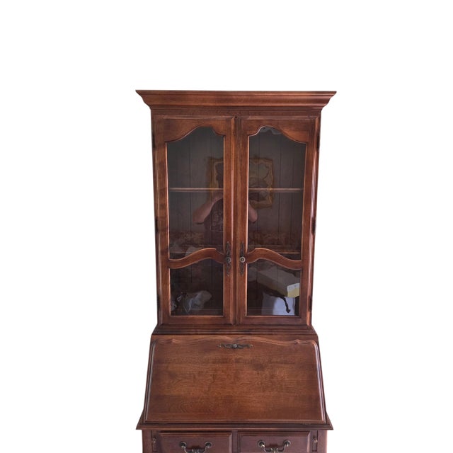 French Country 1990s Ethan Allen French Country Ladies Writing Secretary Desk Maple Drop Front For Sale - Image 3 of 11