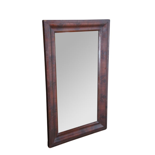Traditional Antique American Empire Flame Mahogany Rectangular Wall Vanity Mirror 28" X 48" For Sale - Image 3 of 12