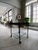 Modern Mathieu Matégot Metal Bar Cart, Glass Lower Shelf, Pleated Apron, France, 1950s For Sale - Image 3 of 17