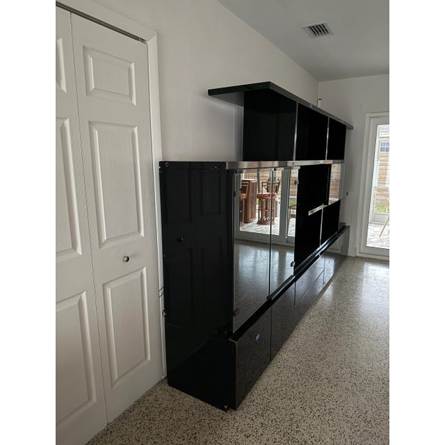 Modern Roche Bobois 1980's Custom Black Lacquer Cantilevered Modular Wall Unit For Sale - Image 3 of 7