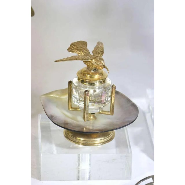 19th Century 19th Century Inkwell-Harkness Library Gold Hummingbird on Crystal Inkwell SeaShell Mount and Gold Pl For Sale - Image 5 of 7