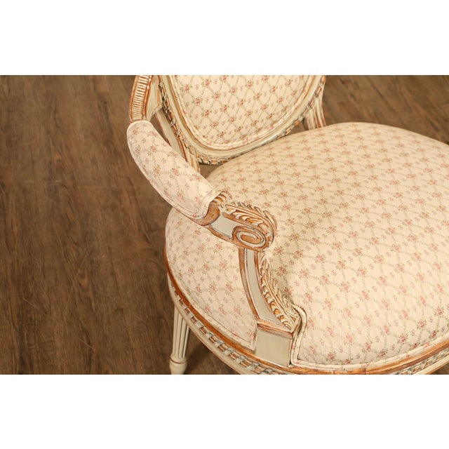 White French Louis XVI Style Pair of Cream Painted Armchairs For Sale - Image 8 of 18