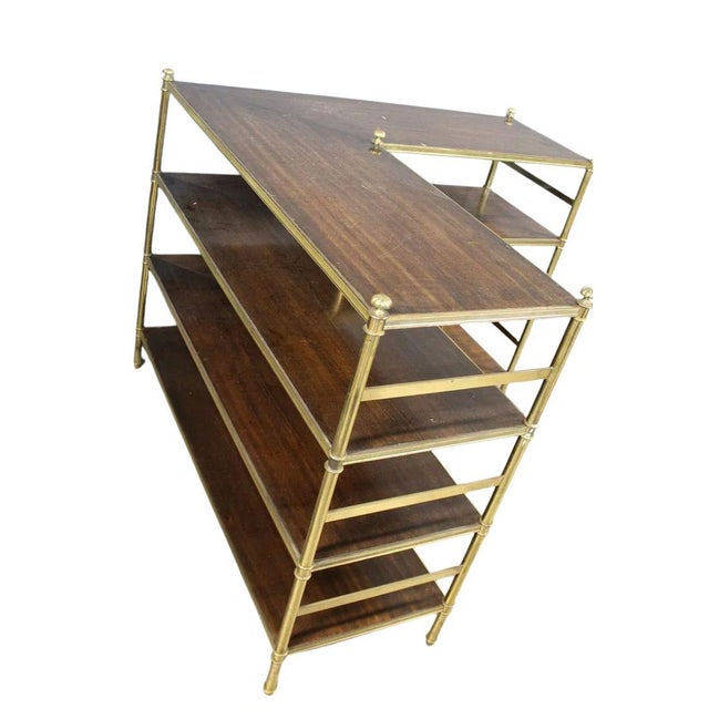 P.E. Guerin Custom Pair of Brass and Wood Etageres From P. E. Guerin For Sale - Image 4 of 7