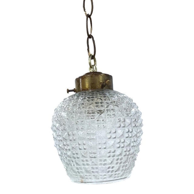 Vintage Mid-Century Cut Glass and Brass Pendant Light For Sale