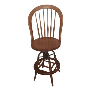 20th Century Industrial Wood Office Swivel Stool For Sale