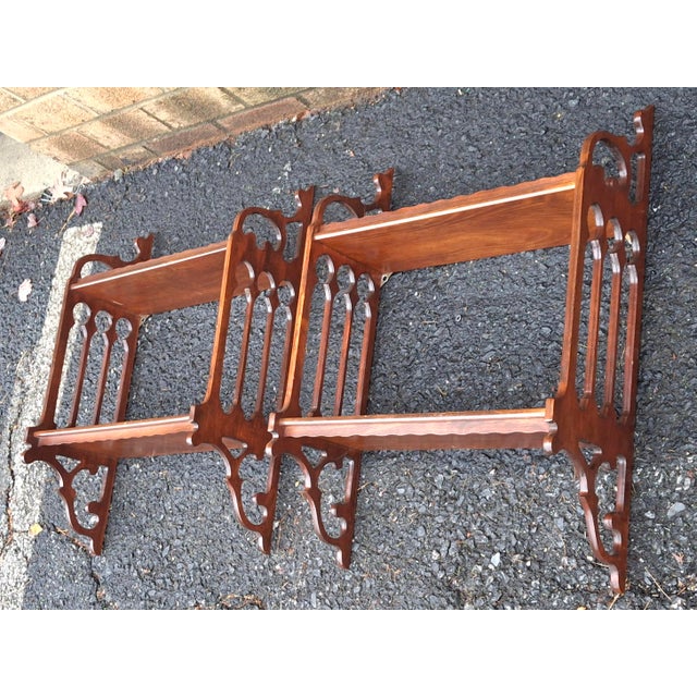Pair of Mid 20th Century Chinese Chippendale Style Mahogany Wall Shelves For Sale In Washington DC - Image 6 of 12