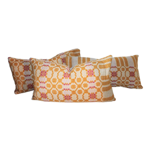 19th Century Jacguard Coverlet Bolster Pillows- Set of 3