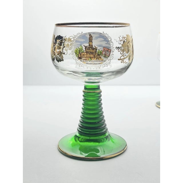 Contemporary 1970s Schott-Zwiesel Green & Gold Leaf 6 German Roemer Wine Glasses For Sale - Image 3 of 10