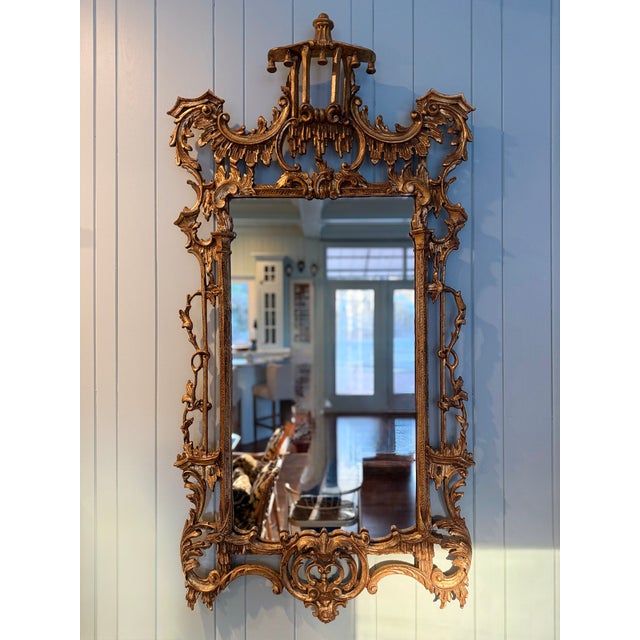 Mid-Century Italian Florentine Giltwood Pagoda Mirror For Sale - Image 13 of 13