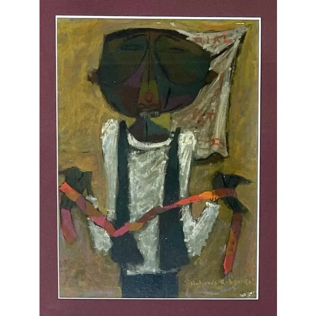Richards Rubin, Abstract Figure, Oil on Board, 1950s For Sale - Image 6 of 6