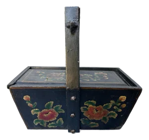 Antique Japanese Hand Painted Lacquered Handled Box