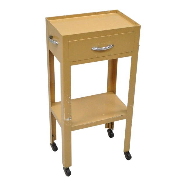Vtg 31" Steel Metal Industrial Modern Dental Medical Cart Side Table