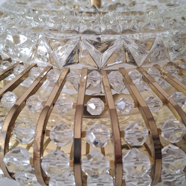 Metal Crystal and Brass Ceiling or Wall Lamp from Palwa, Germany, 1960s For Sale - Image 7 of 13