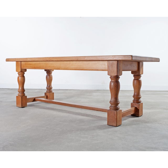 French Country Midcentury Country French Oak Farmhouse Dining Table 7 Ft For Sale - Image 3 of 15