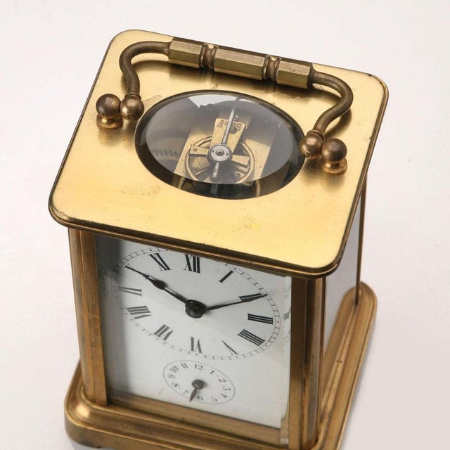 Vintage Bronze and Beveled Glass Travel Clock For Sale - Image 6 of 7