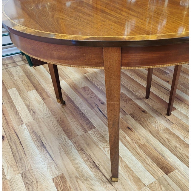 Antique English Mahogany Banded Inlaid Dining Table & 2 Leaves For Sale - Image 12 of 13